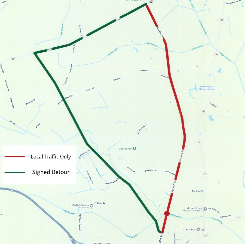SCDOT to detour traffic around Red Bluff Rd., bridge work in November 2025