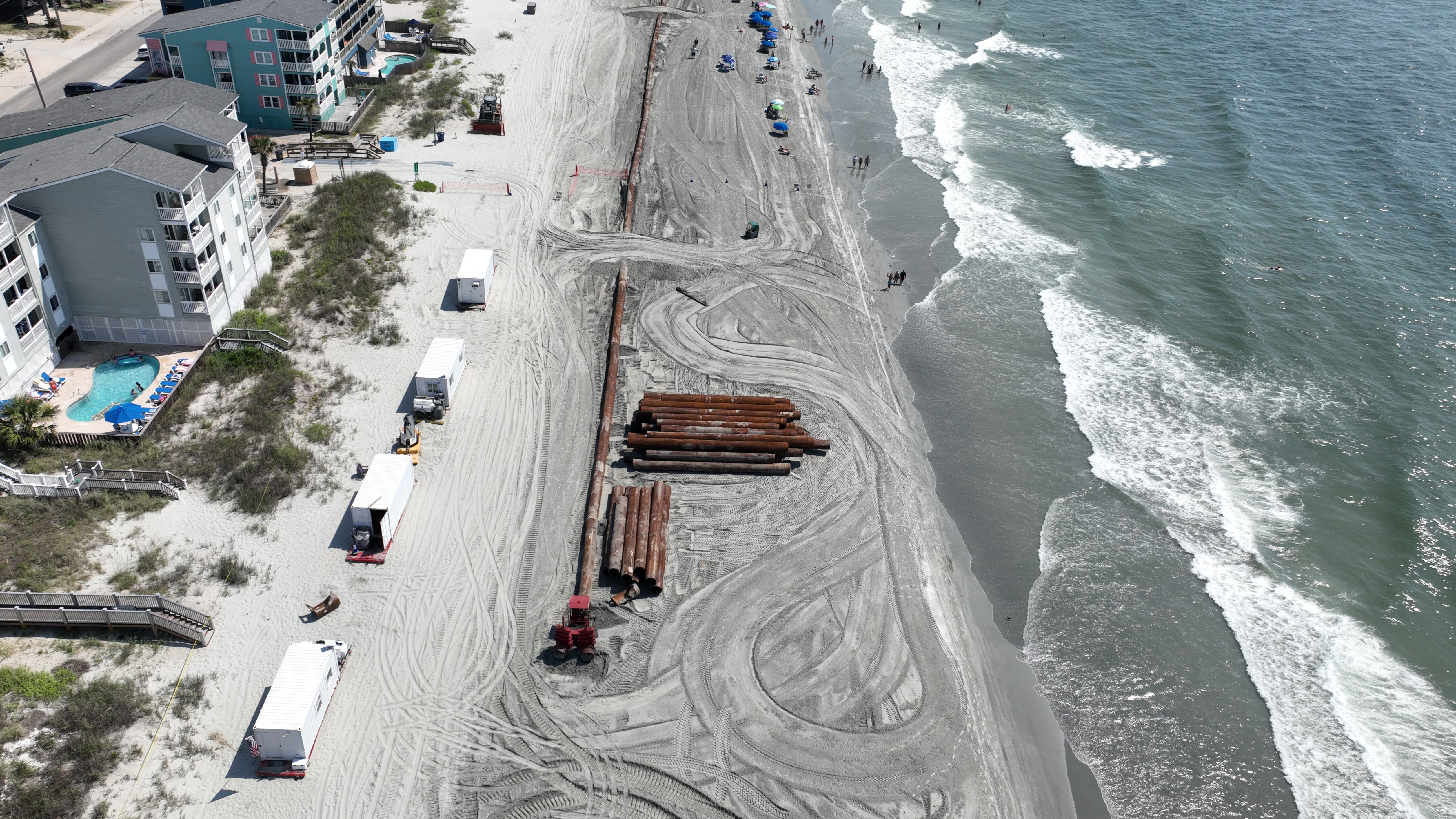 Garden City beach renourishment project site as of July 6, 2026