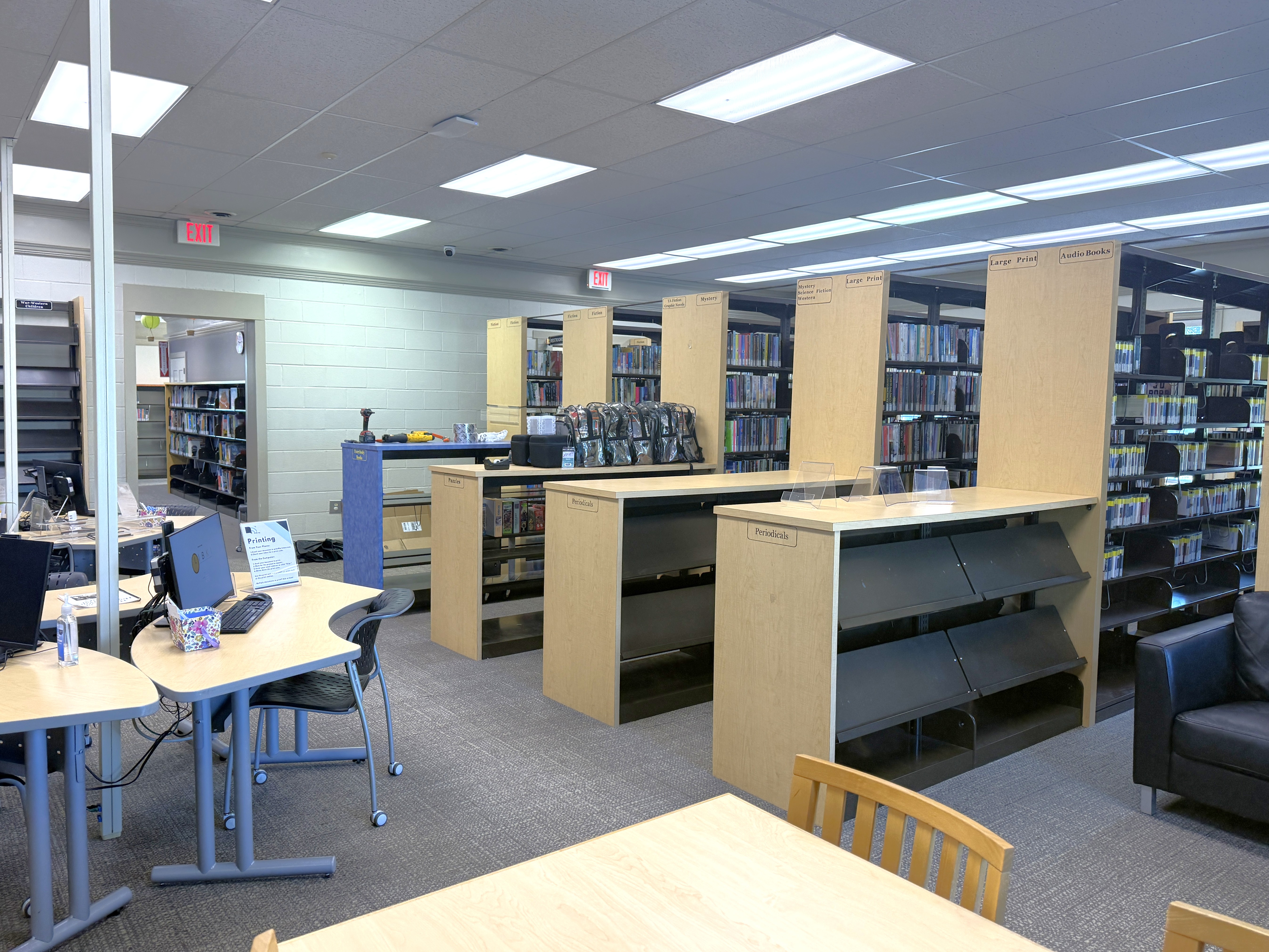 Renovations include the installation of new shelving. 