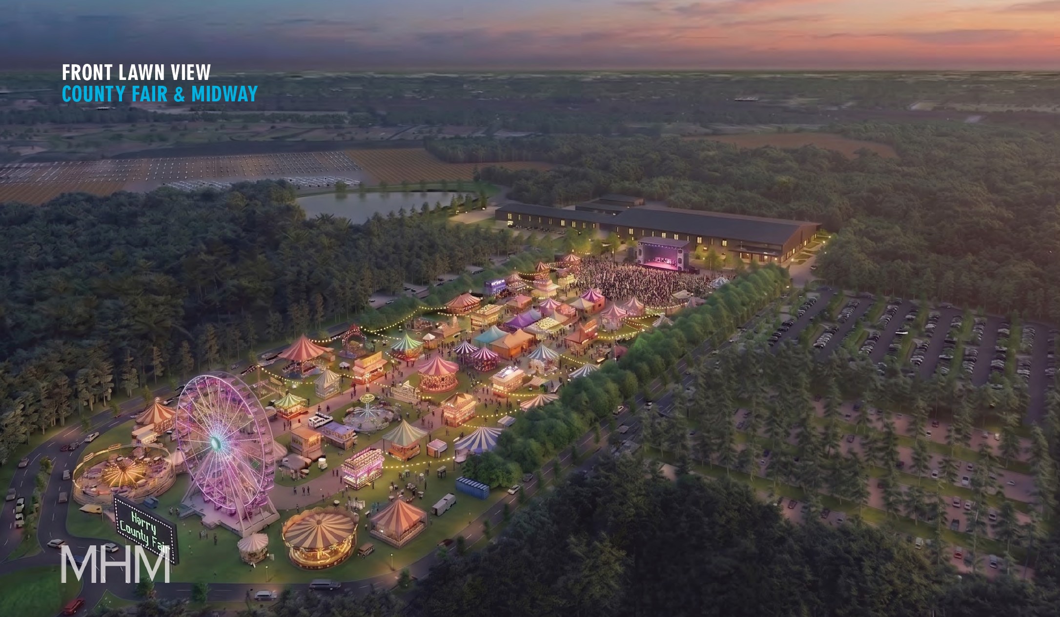 Concept design of front lawn of future Rural Civic Center demonstrating use for a county fair