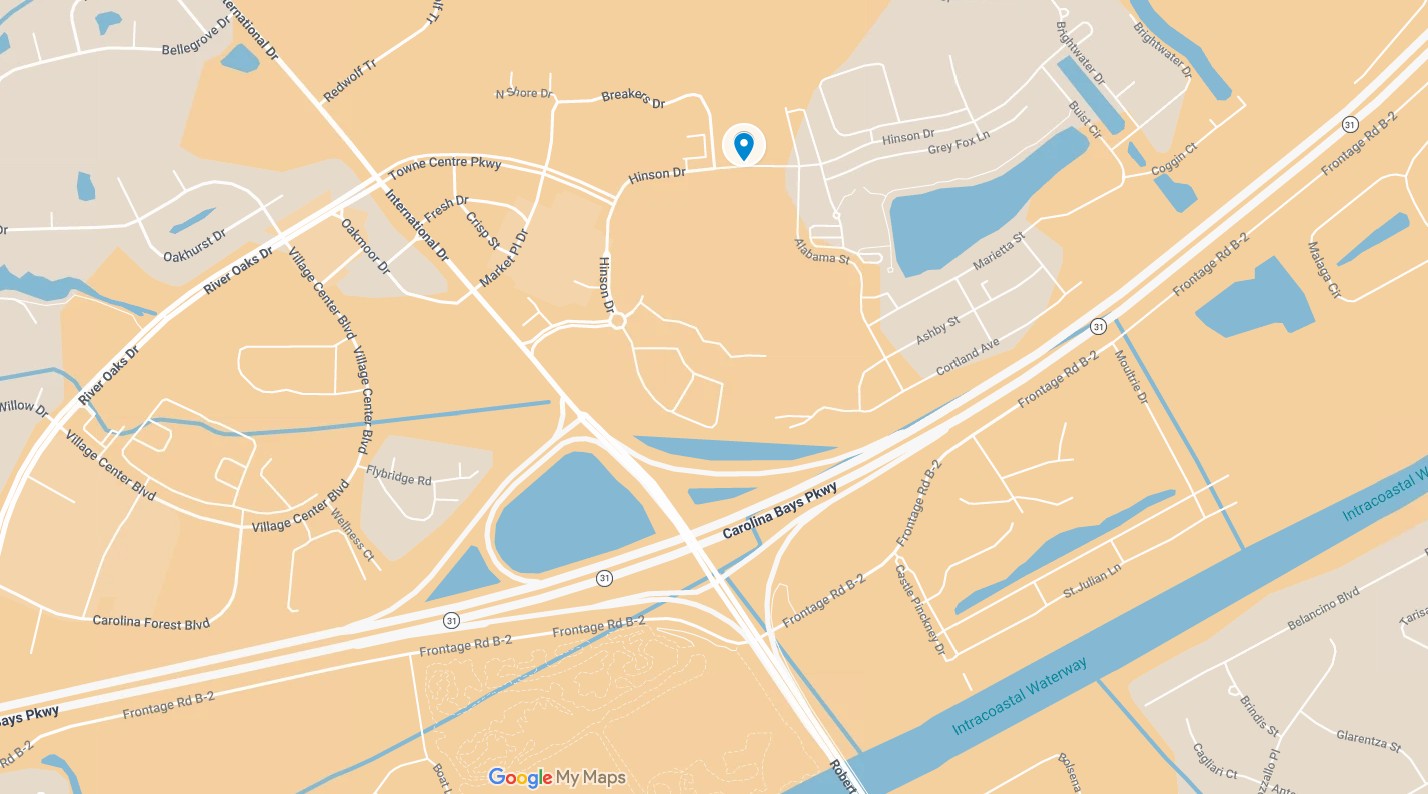 Map showing location of new Central Coast Complex on Hinson Drive in Carolina Forest area