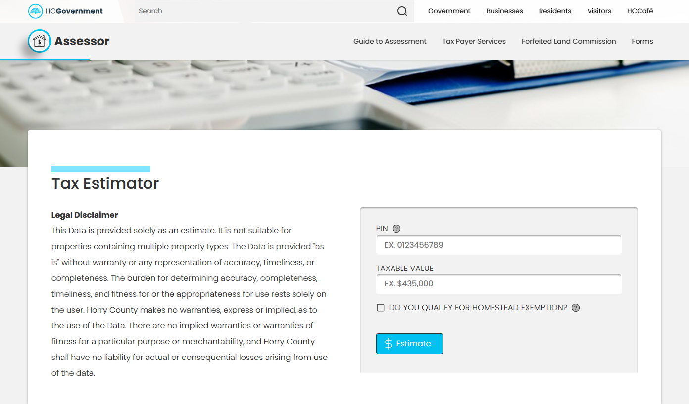 Hoco Tax Estimator Screengrab (1)
